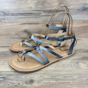 Garnet Hill Made In Italy Black Leather Sandals Women’s Size 7 Strappy Flats